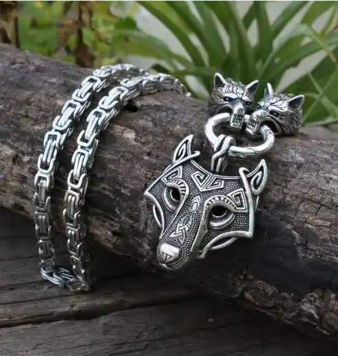 XL Wolf remolque señores cabeza de lobo acero inoxidable vikingo Celtica Odin cadena joyas