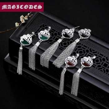 

Tassel Fringe Statement Dangling Earring 100% Real 925 Sterling Silver fine Jewelry Women Agate Chalcedony Drop Earring 2019 E16