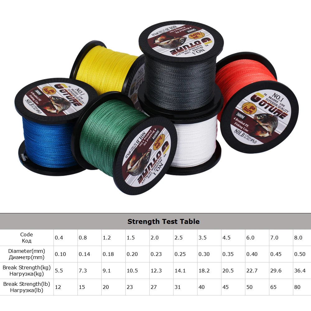 Goture 500 متر PE مضفر خط الصيد 4 فروع سوبر قوي المتعددة الشعيرات الصيد خطوط 12-80LB