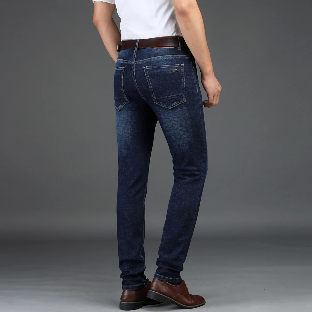NIGRITY Новые мужские прямые повседневные джинсы модные эластичные джинсовые брюки темно-синие мужские Эластичные Брюки Большие размеры 29-42