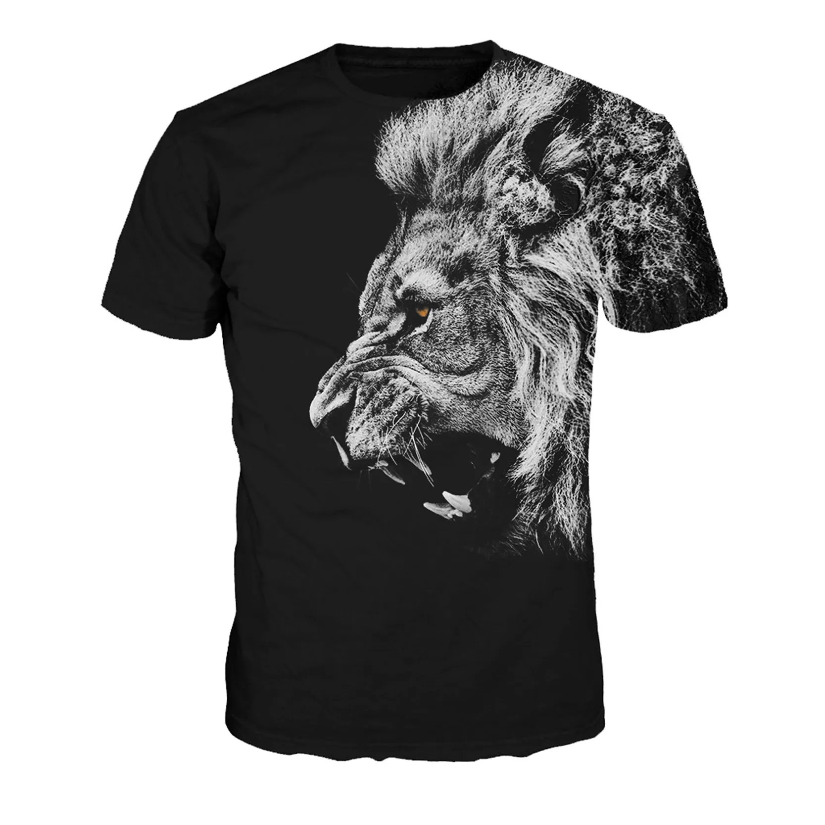 Free Shipping Cool Lion T Shirt Black T Shirts Men Hip Hop Tshirt O Neck Women