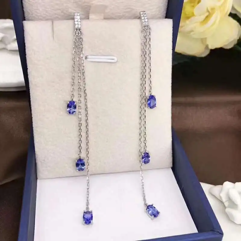 

Fidelity natural 4*6mm tanzanite drop earrings s925 sterling silver fashion fine jewelry for women party Natural blue gemstone