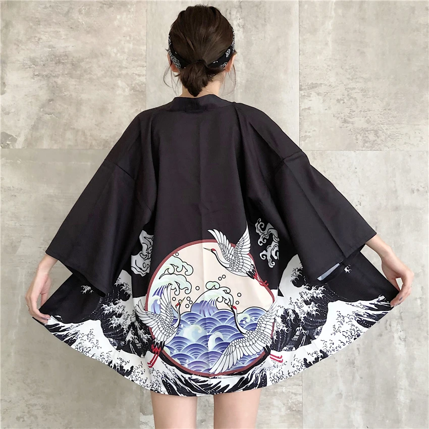 

2019 New Japanese Fashion Style Asian Kimono Haori Traditional Print Summer Thin Coat Japan Sequence Kimonos for Women