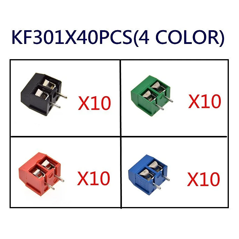 40 шт./лот KF301-2P KF301-5.0-2P KF301 винт 2Pin 5 0 мм прямой контакт PCB блок 4 цвета