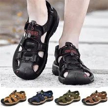 Мужская Мода дышащая кожаная пляжная обувь, шлепанцы для использования вне помещений; зимние женские кроссовки для Для мужчин мужские банные тапочки из материала на босу ногу 01