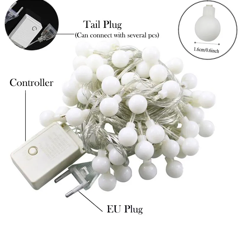 Светильник-гирлянда с вилкой европейского стандарта, светодиодный светильник в форме шара для наружного использования, Подключаемая гирлянда, праздничная лампа, Сказочная настенная лампа, вечерние украшения для занавесок, подарок