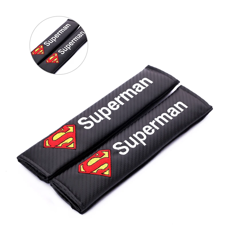 2pcs Carbon Fiber Superman Car Safty Seat Belt Covers Super Hero Car