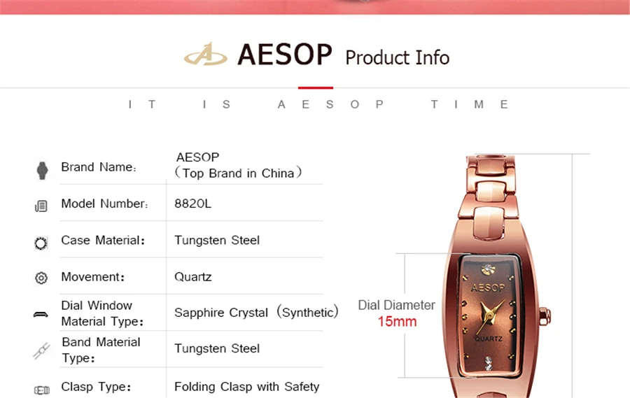 AESOP Women Watch Top Brand Luxury Waterproof Ladies Quartz Watch Stainless steel gold Watch Bracelet Women Watch