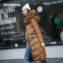 SHANPING 2017 Winter women’s coat Fur collar Hooded long of Jacket dress SP17901