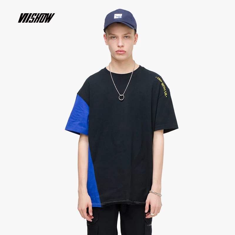

VIISHOW 19 summer new color contrast short-sleeved T-shirt men stitching men's shirt round neck t-shirt casual TD1505192