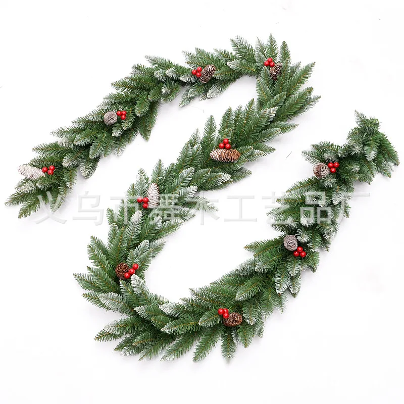 2,7 м Рождественская гирлянда зеленая со снежной сосной шиной красные фрукты Рождественские украшения для дома