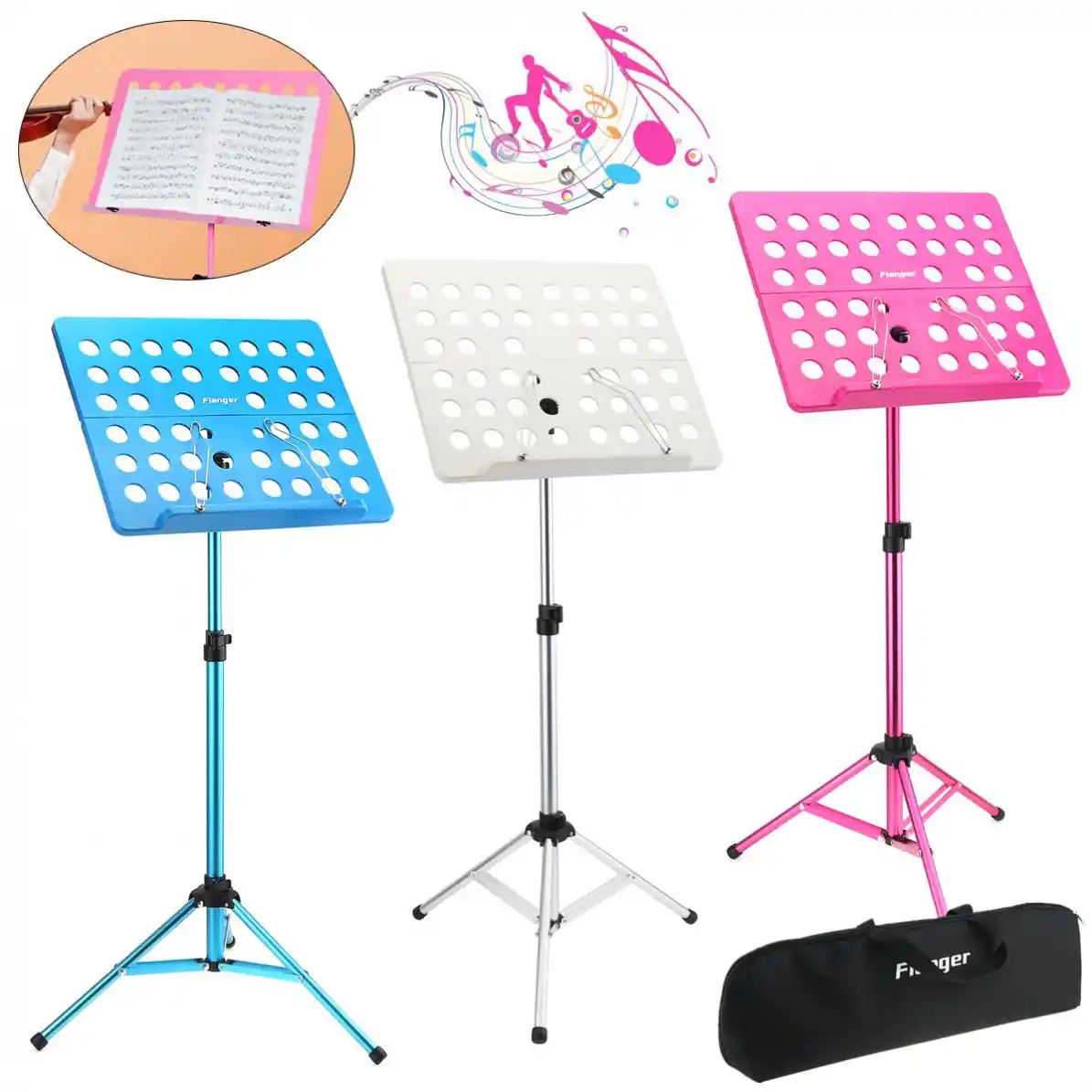Flanger Folding Lightweight Music Stand ABS Sheet Aluminum Alloy Tripod