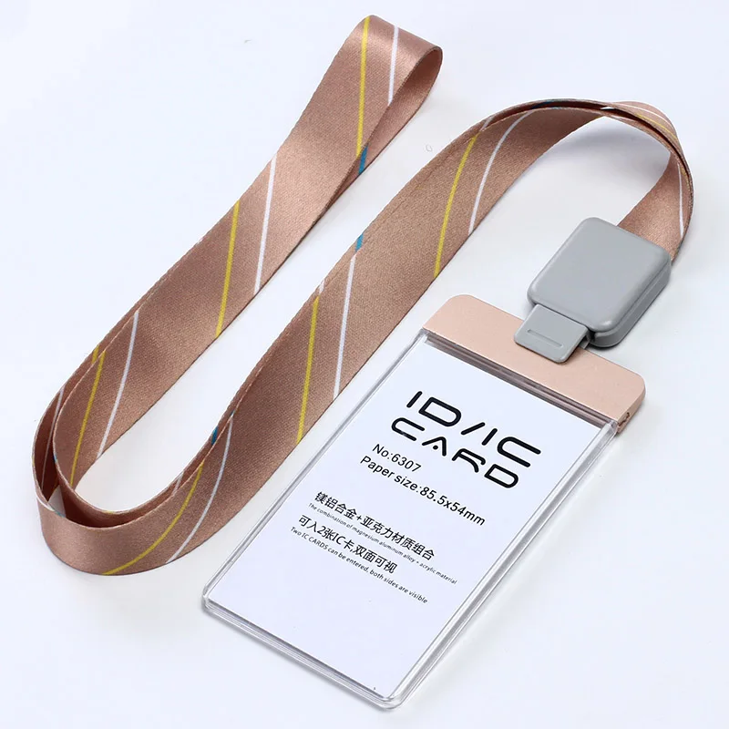 Acrylic Clear Access Card ID IC Card Badge Holder Work Card with Polyester Lanyard,Factory Price, LOGO Custom Lanyard - Цвет: V stripe gold