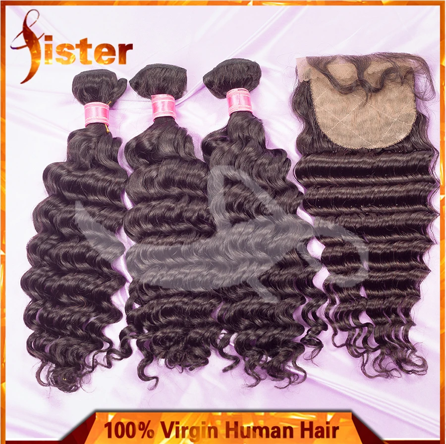 

Brazilian Deep Wave Silk Base Closure Human 3 Bundles Brazilian Deep Wave With Silk Base Closure Hidden Knots Top Silk Closure