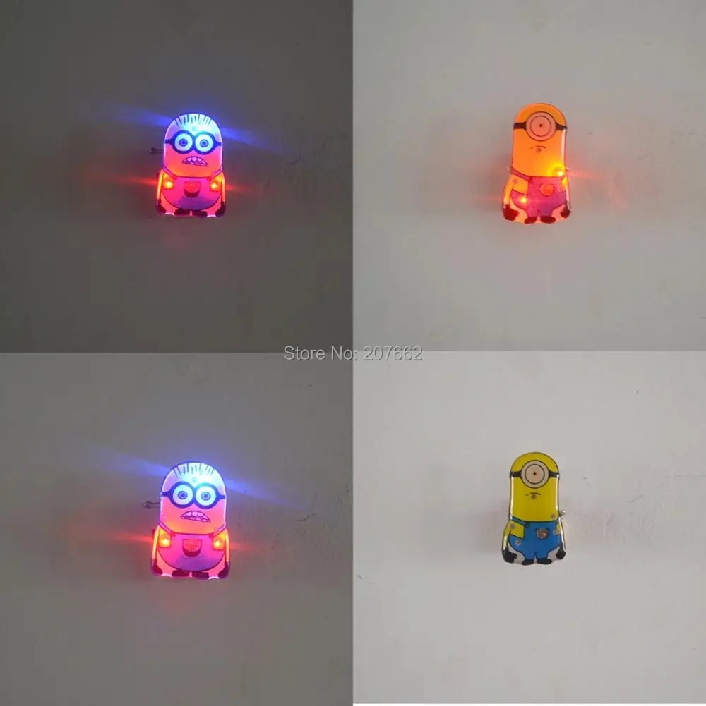 

25pcs/lot 3pcs light despicable me minions led flashing breast pin LED Flashing Light Brooch for party favors