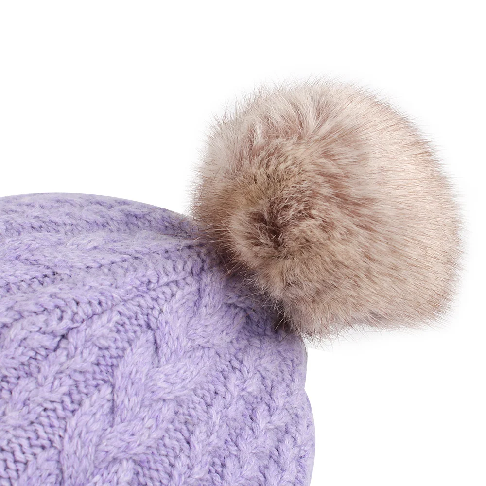Twist Newborn Baby Hat Velvet Ear Protection Toddler Hat Cotton Warm Winter Beanie For Baby Girls Lace Up Infant Hat With Ball  (16)