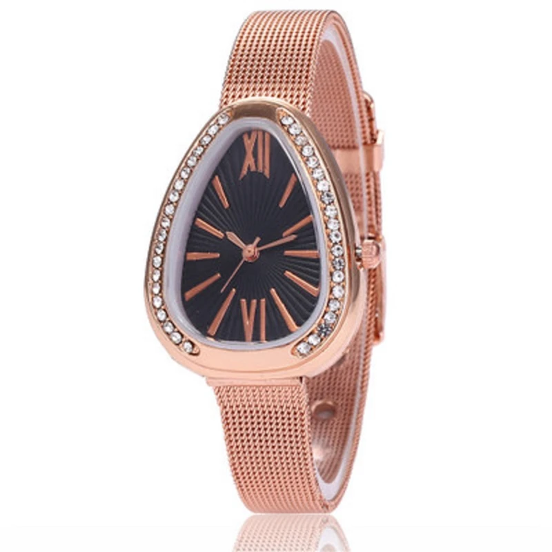 

Luxury Rose Gold Snake Shape Women Watch Ladies Retro Crystal Quartz Watches Female Dress Clock Relogio Feminino