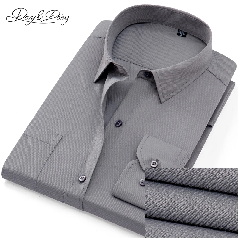 DAVYDAISY 2019 الرجال قميص الخريف طويلة الأكمام رفض طوق قميص الرجال الرسمي الصلبة حك مخطط الأعمال الاجتماعية قميص DS-243