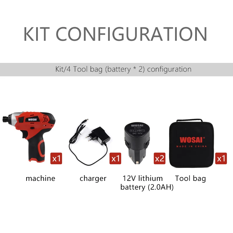 WOSAI 12 В Электрическая аккумуляторная отвертка литий-ионная аккумуляторная ударная отвертка Бытовая многофункциональная электрическая дрель инструменты - Цвет: Kit 4