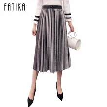 FATIKA новая осенняя зимняя женская бархатная плиссированная юбка на шнуровке с эластичной талией великолепные Юбки миди юбки для женщин