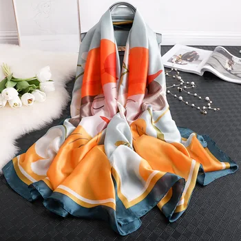 

New 2019 Spain Brand Silk Scarf Women Summer Pashmina Shawls and Wraps Girls Print Scarves Foulards Beach Stole Hijab Large Size