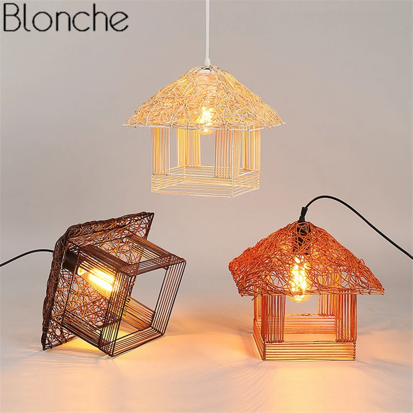 

Rattan House Pendant Lights American Country Hand-made Hanging Lamp for Home Kitchen Light Fixtures Decor Suspension Luminaire