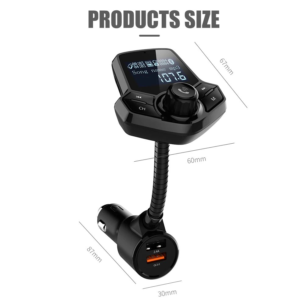 QC 3,0 12 V-24 V Dual fm-трансмиттер с USB Автомобильные хэндс-фри микрофон Универсальный Bluetooth автомобильный набор, свободные руки, MP3 стерео музыка Портативная TF карта