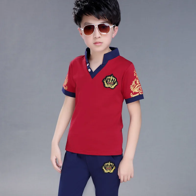 Летние детские спортивные костюмы для мальчиков Комплекты одежды для мальчиков-подростков футболка с короткими рукавами+ короткие штаны детская повседневная одежда из 2 предметов для мальчиков