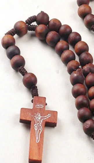Деревянные Четки из бисера крест INRI jesus ожерелье с кулоном римские модные