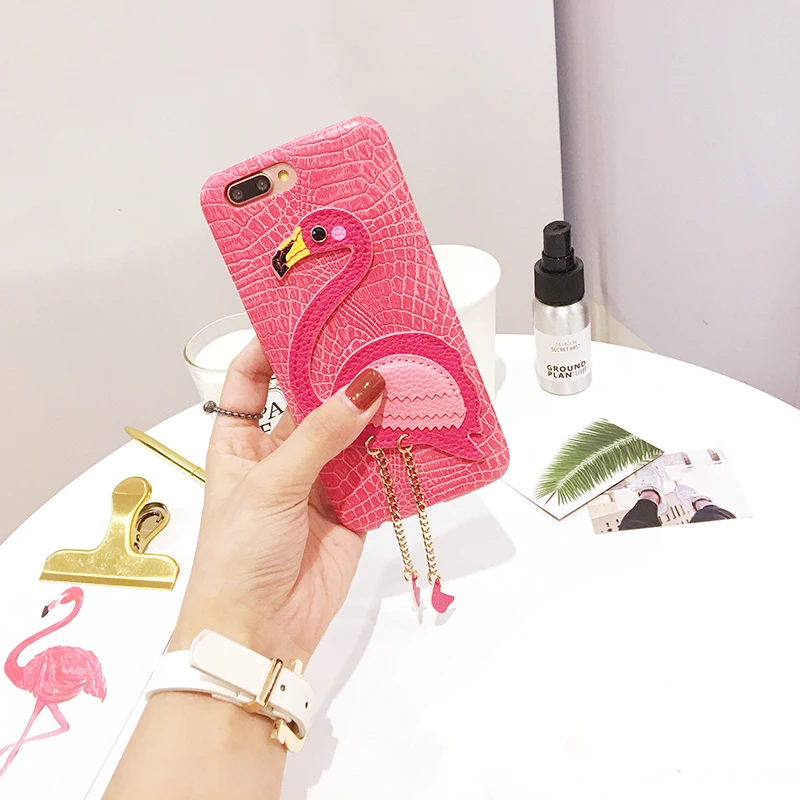 Cute Phone Case For iPhone 7 8 Plus For iPhone X Cover Flamingo Metallic leather TPU Cases Fashion Back Cover Cc (9)