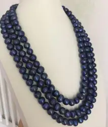 Тройной нити 9-10 мм tahitian барокко черный синий Жемчужное ожерелье 18 "20"