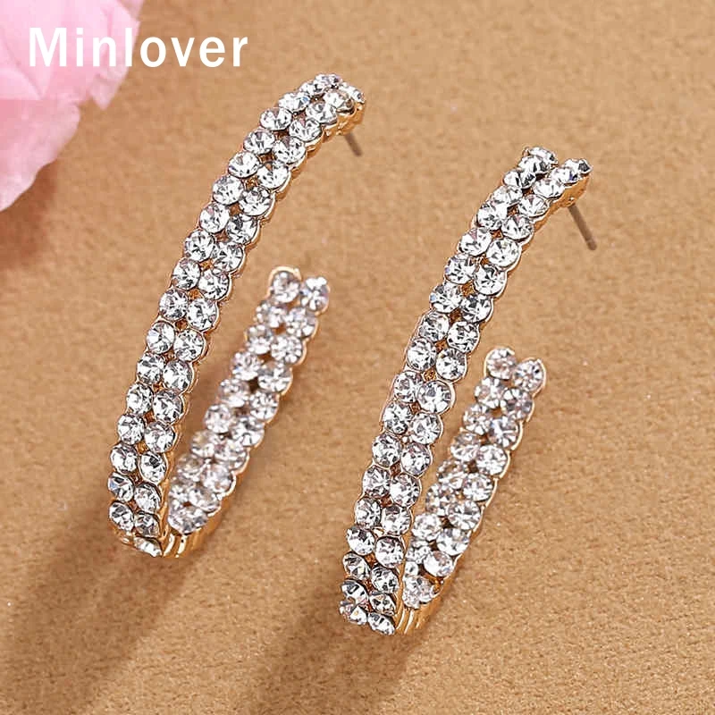 Женские круглые сережки кольца Minlover с геометрическим узором и стразами вечерние