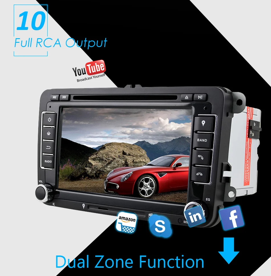 Sale Eunavi Octa Core Android 9.0 2 Din Car dvd player For VW GOLF JETTA POLO TOURAM PASSAT B6 GPS Navi Stereo Radio touch screen usb 15