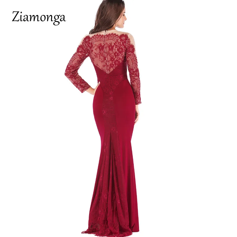 Ziamonga элегантное кружевное платье годе вечерние длинные платья с длинным рукавом кружево Vestido Longo официальная Вечери