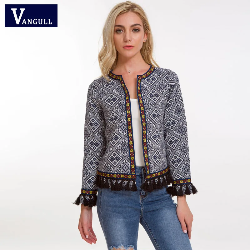 Vangull Bohemian Embroidered Jacket Basic Tassel Vintage Fringe Tape Trim Women Coat 2018 New Long Sleeve Elegant Boho Jacket