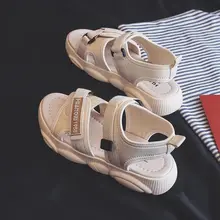 Летние белые на открытом воздухе плоские сандалии женские на платформе Спортивные Мягкие, удобные сандали римские сандалии для женская пляжная обувь черного цвета