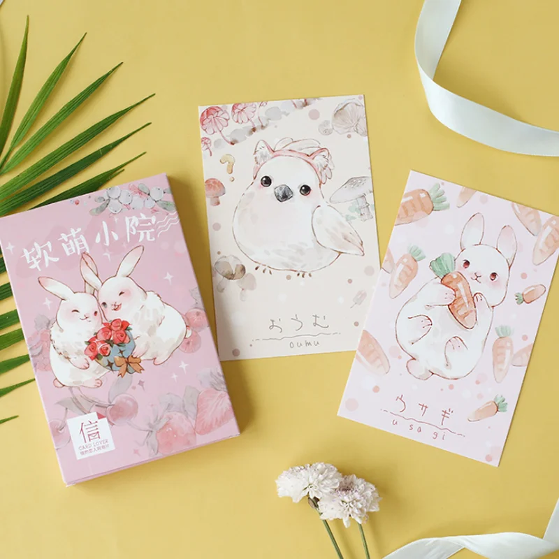 

30 Pcs/pack Cute Cartoon Rabbit Greeting Card Postcards Birthday Business Gift Card Set Stationery Message Card Christmas Gifts