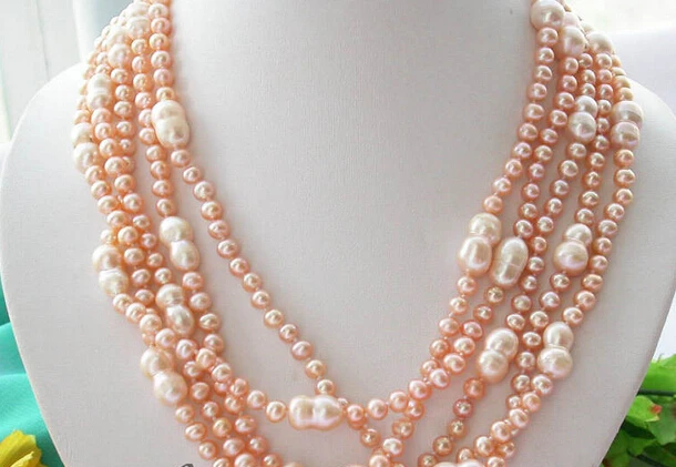 

HOT N031 Long 100" 14mm double/round pink freshwater pearl necklace