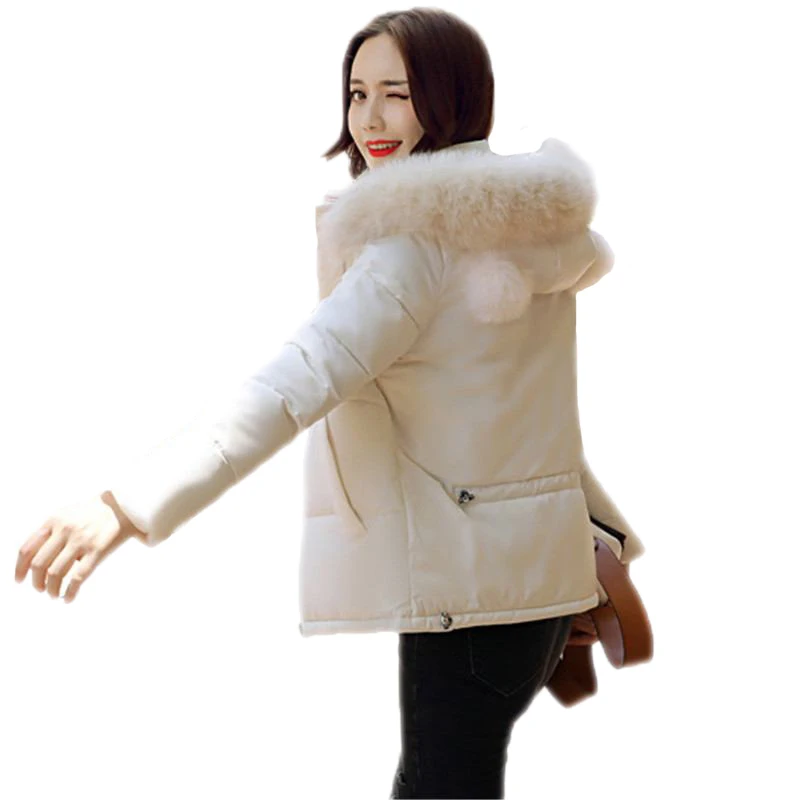 Best Women Winter Warm Thicken Loose Down Cotton Padded Coats Female Slim Faux Fur Collar Hooded Short Parkas With Scarf Jackets B21