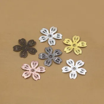 

25mm Vintage Filigree Flower Charms Wraps Blanks Bu Yao Hair Sticks Hairpins DIY Jewelry Accessories Findings Multi-color Plated