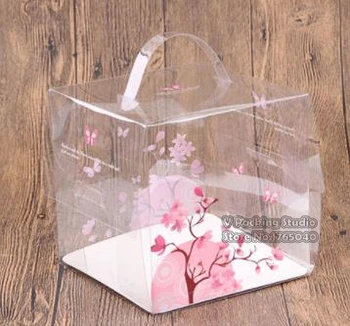 

15x15x15cm pink Transparent platic box with handle,Clear PVC cake boxes Wedding Favors and Gifts Paper Candy Box 50pcs/lot