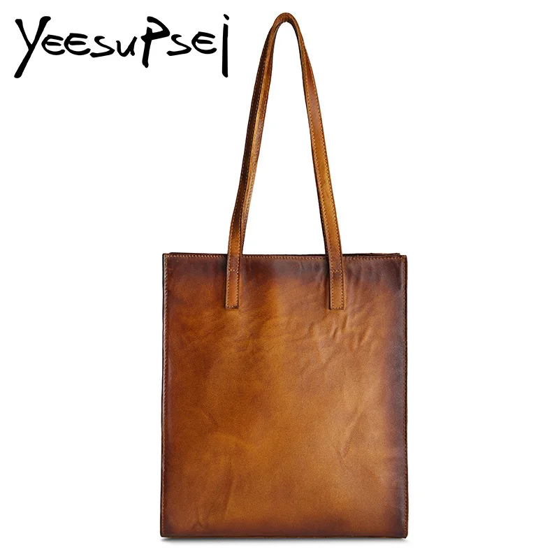 

YeeSupSei Vintage Women Tote Simplicity Shoulder Bag Genuine Leather Lady Handbag Messenger Bag Handy Shopping Crossbody Big Bag