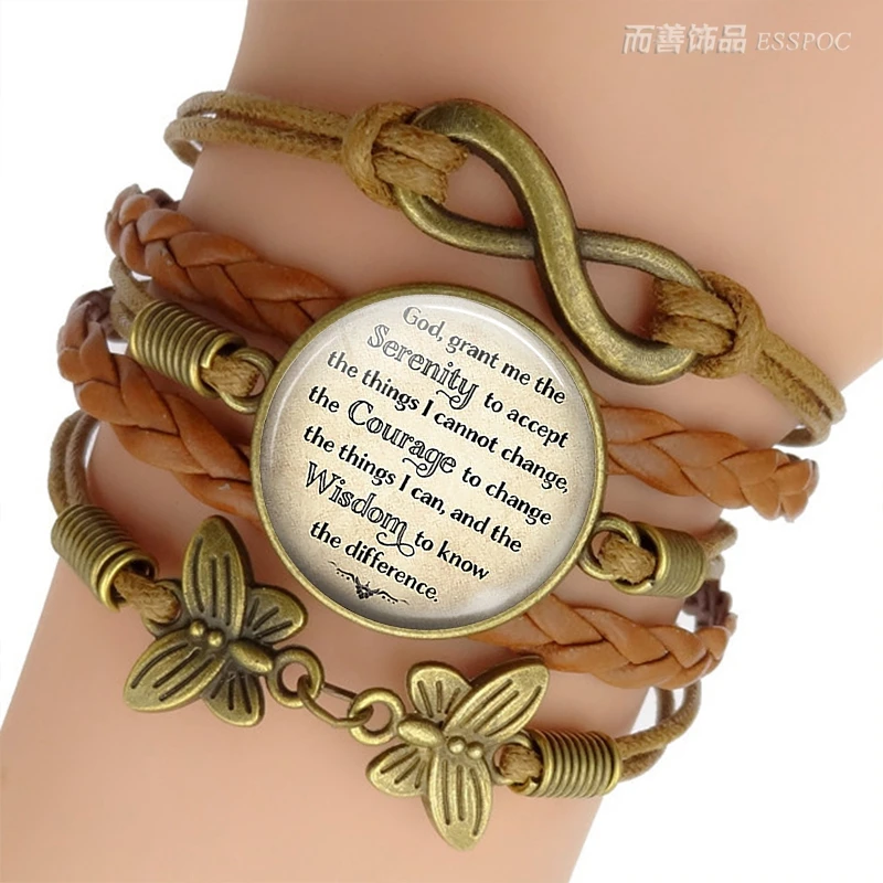 

Serenity Prayer Inspirational Quote Jewelry Glass Cabochon Combination Bracelet Handmade Accessroies