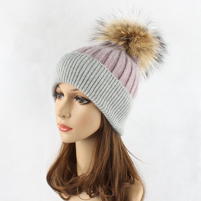 Brand Style Huality 100% Merino Wool Beanie Hats with Fluffy Real