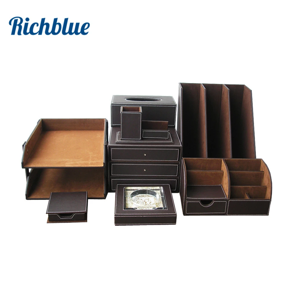 Organisateur de Fournitures cosm/étiques de Bureau en Cuir PU en m/étal bo/îte de Rangement de Bureau Portable pour Papeterie t/él/éphone Portable Tablette Stylo Grand Panier de Rangement Ensemble