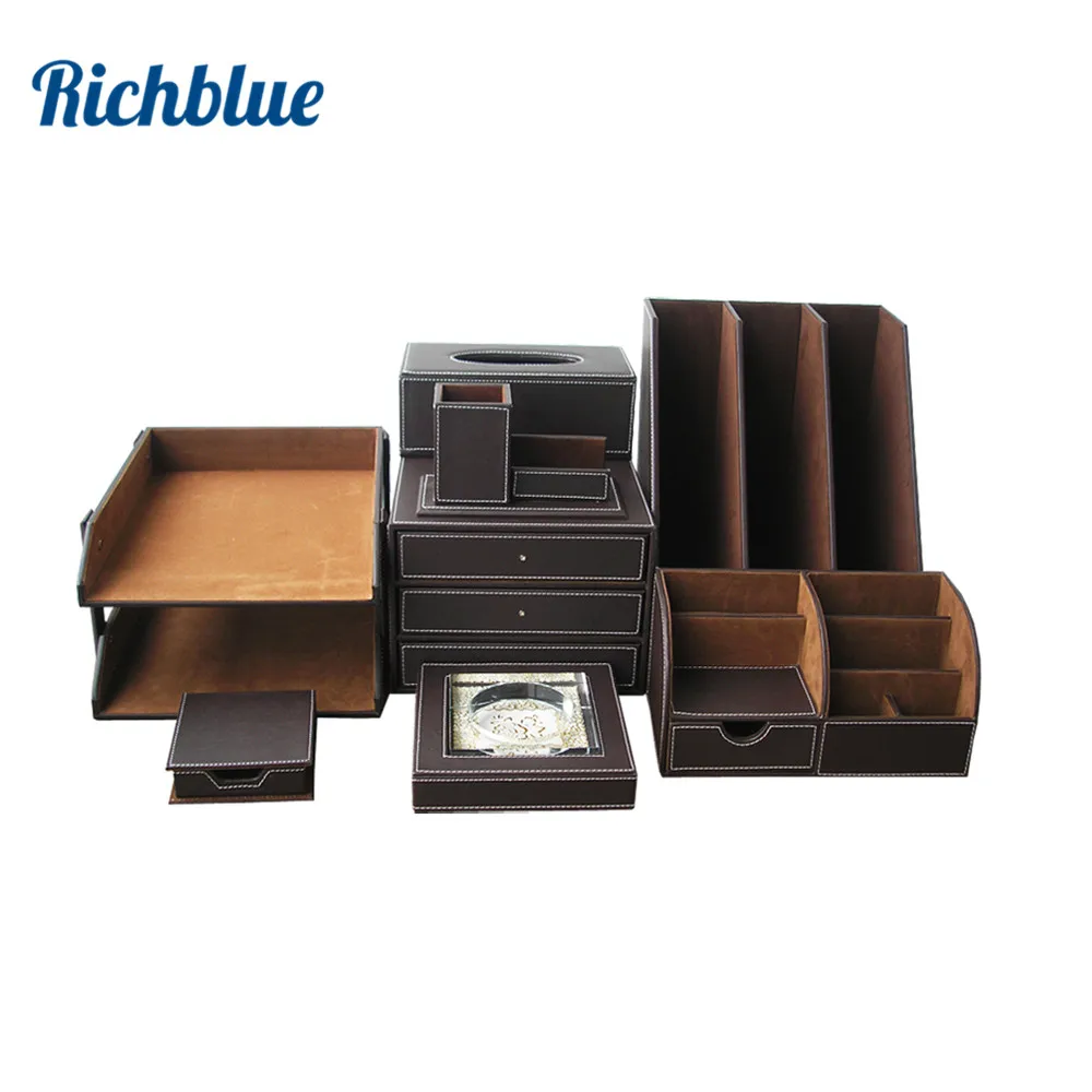 

Ever Perfect 8PCS/Set Leather Office Business Desk File Cabinet Stand Stationery Organizer Pen Holder Box File Rack Ashtray T52