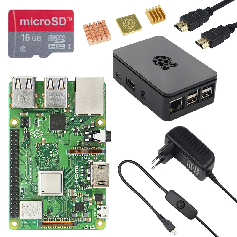 Original Nuevo Reino Unido Raspberry Pi 3 Modelo B, modelo B + Kit + + 16 32G tarjeta SD + 3A adaptador de corriente + Cable HDMI + disipador de calor RPI 3 B Plus - 2