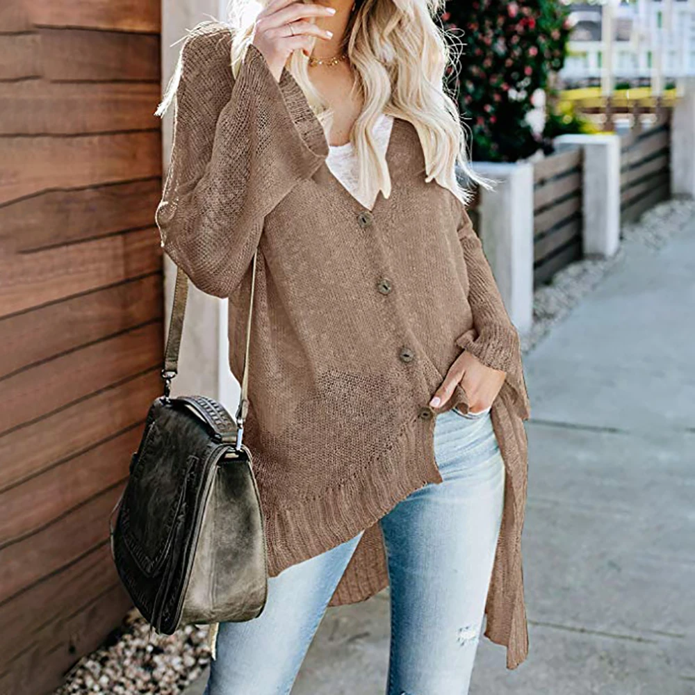 

Women Fashion Boho Flare Sleeve Knit Cardigan New V-Neck Button Solid Color Loose Slim Fit Casual Spring Summer Lightweight Coat