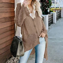купить! Женская мода Boho Flare рукавом вязать кардиган Новый V-образным вырезом кнопки сплошной цвет Loose