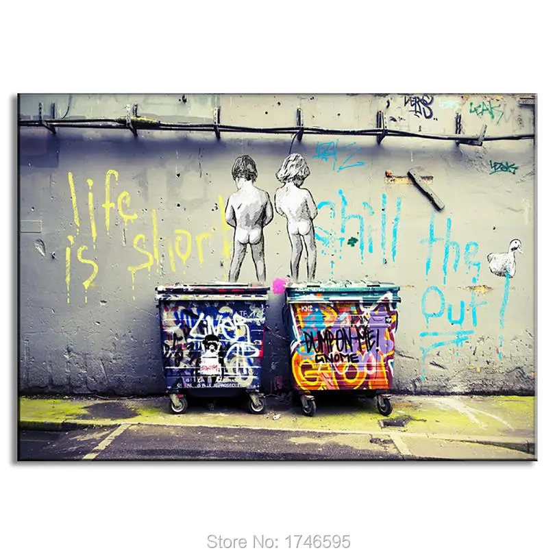 

Banksy Art Life Is Short Chill The Duck Out cheap modern canvas art oil painting for children kid decor wall art picture poster